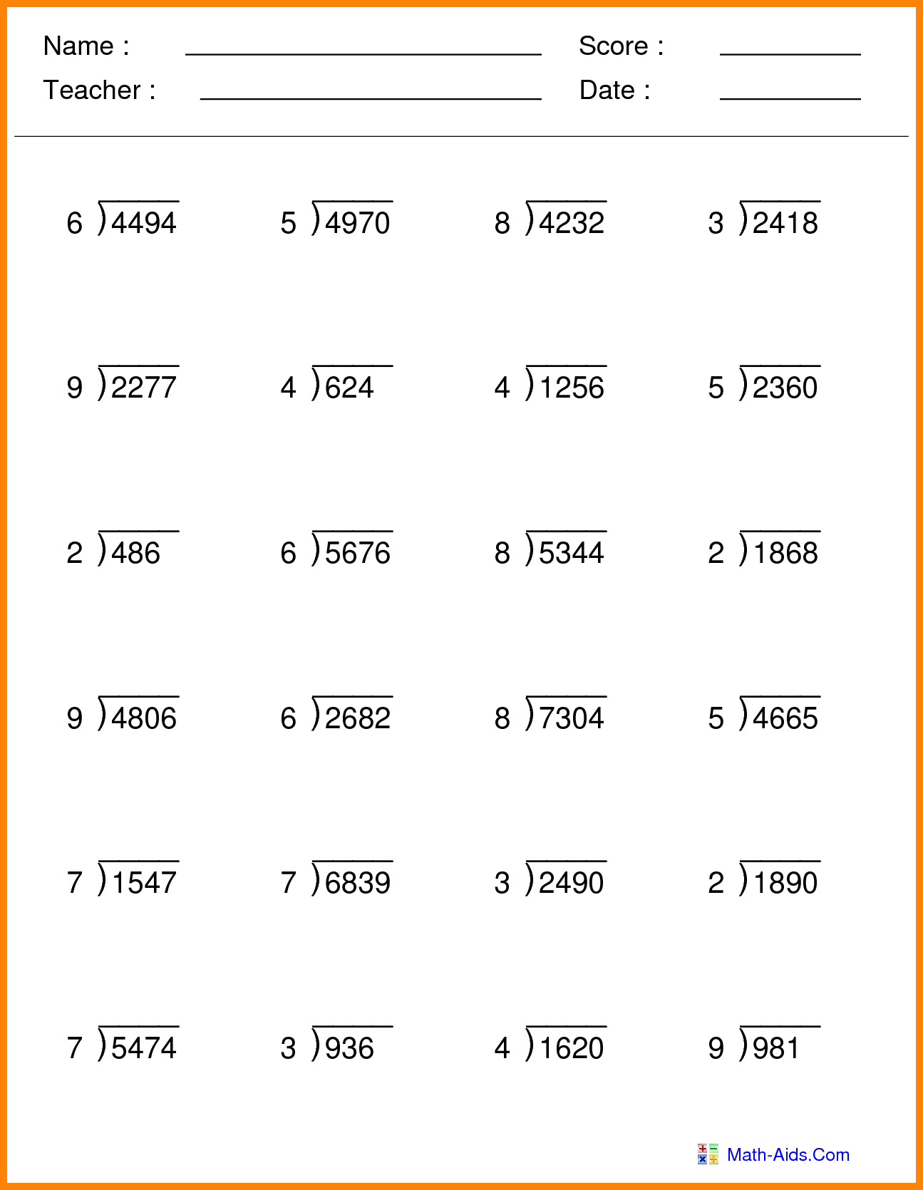 30 Worksheets For 1St Grade English Math Division