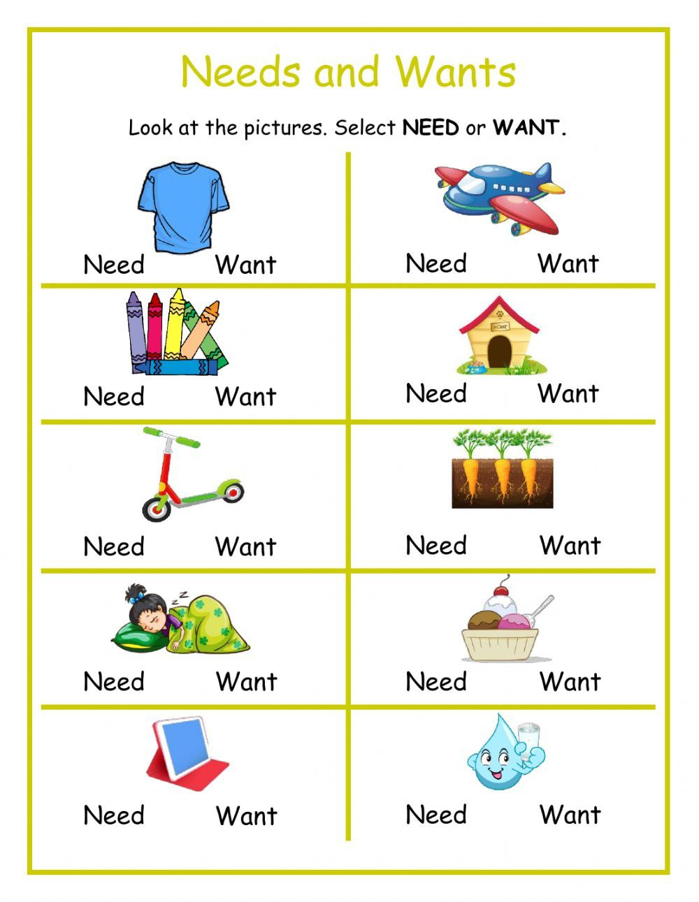 35 Basic Needs Worksheets For Kids Kindergarten