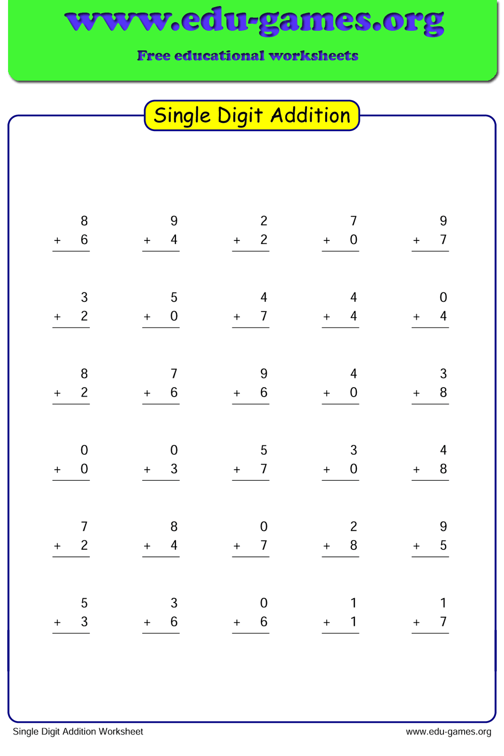 21 Addition And Subtraction Worksheets 0-10