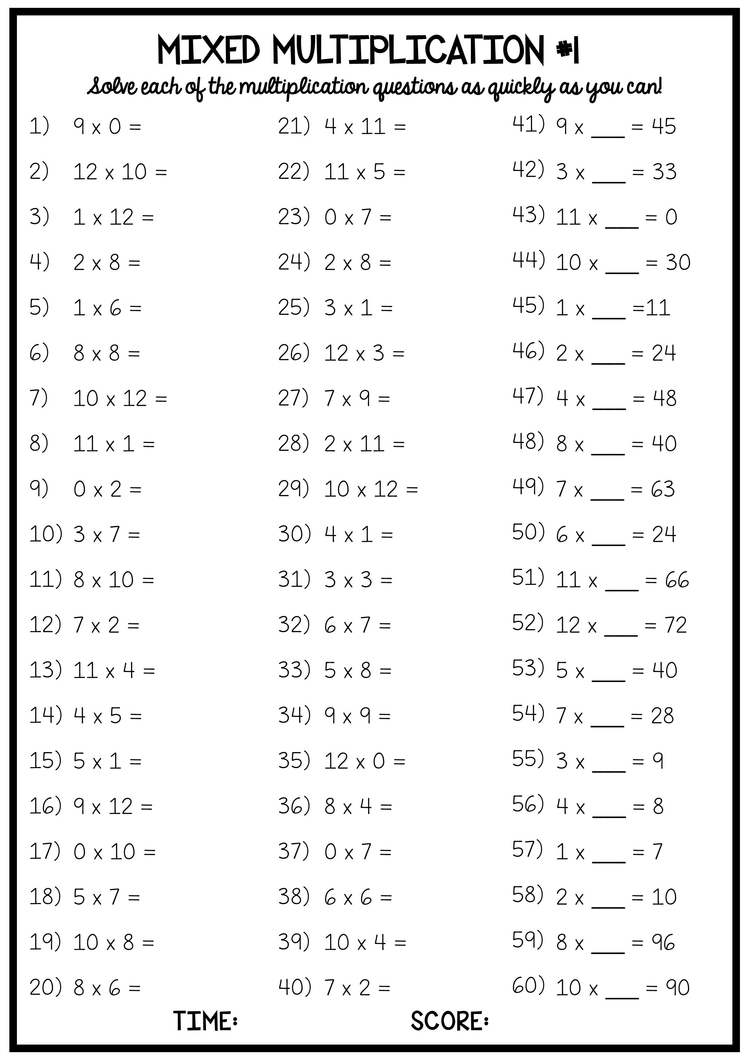 21 Multiplication Worksheets 6 To 9