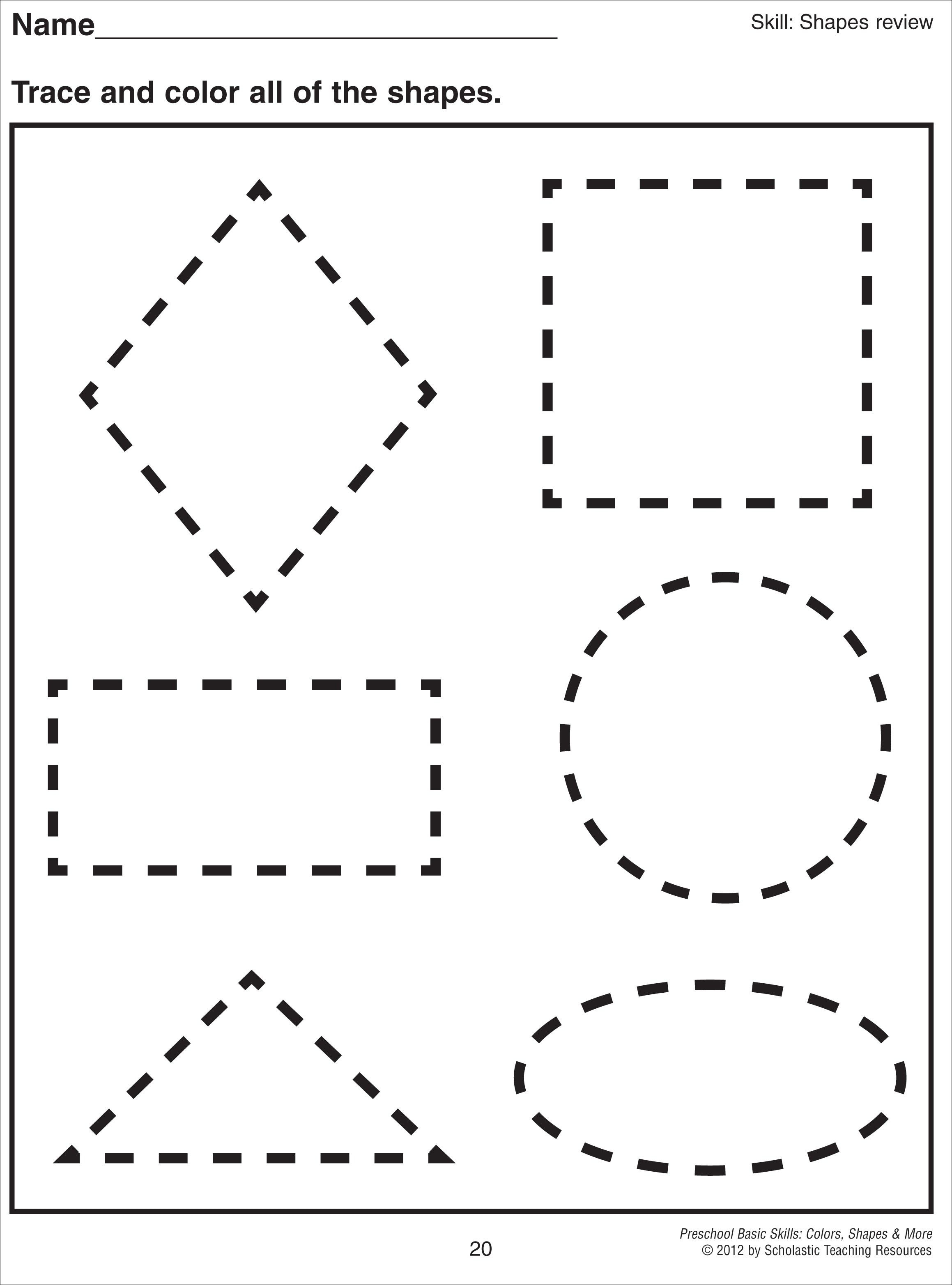 21 Worksheets For Preschool Kindergarten To Trace Shapes, Colors