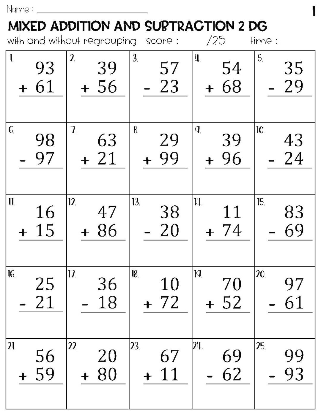 20 Addition And Subtraction Worksheets 0-10