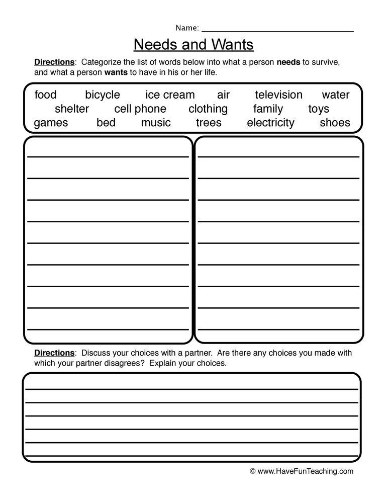 20 Basic Needs Worksheets For Kids Kindergarten