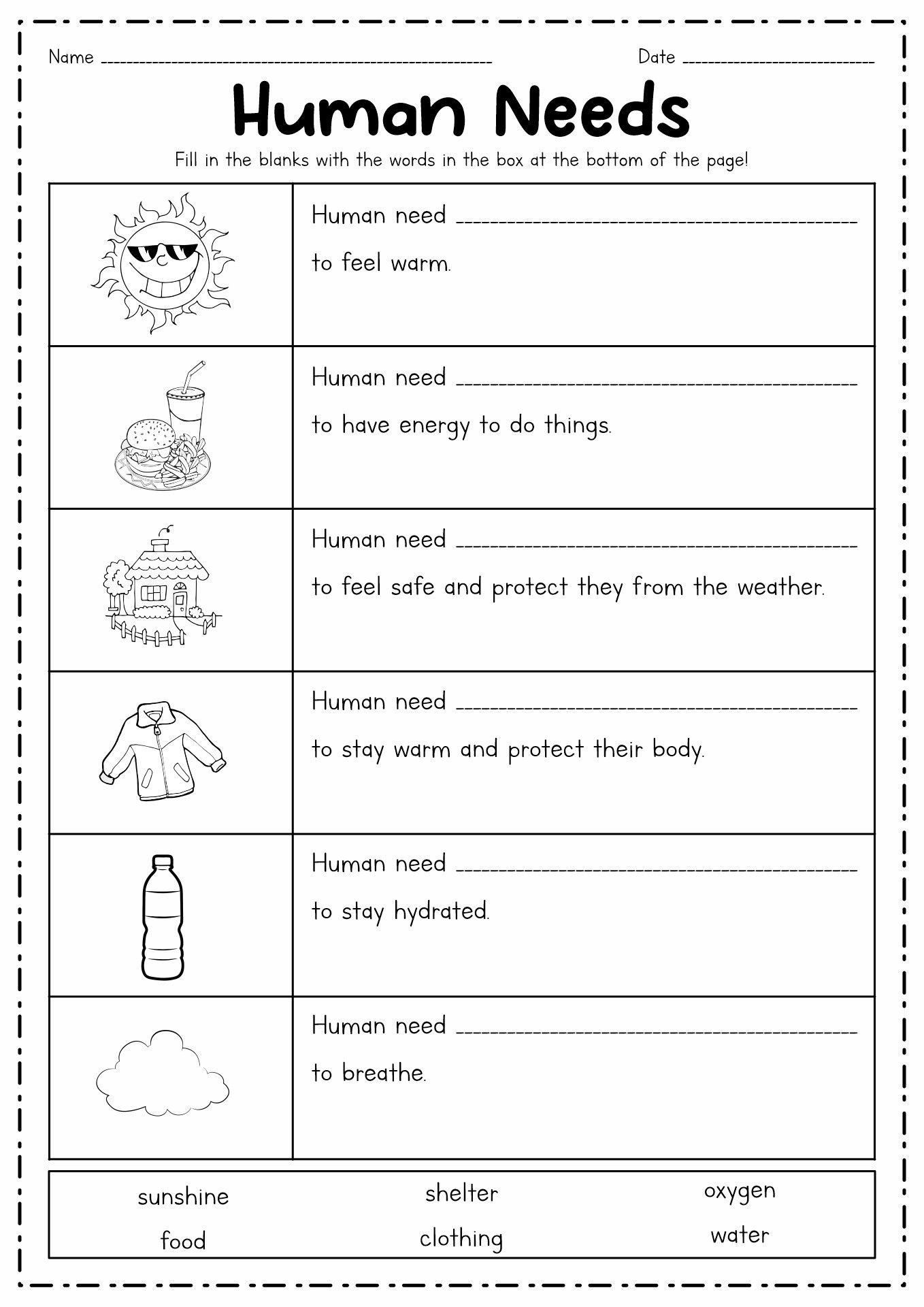 20 Basic Needs Worksheets For Kids Kindergarten