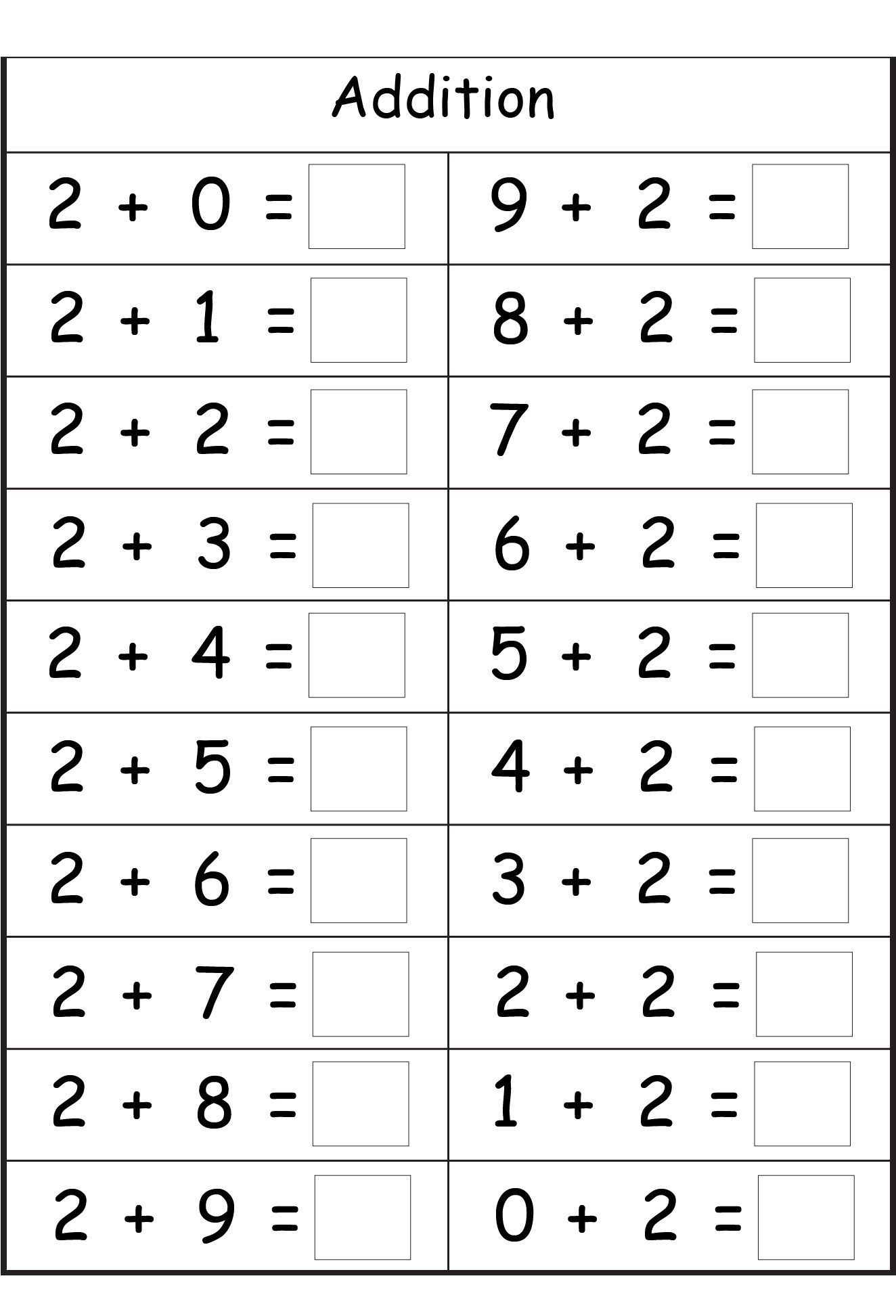 20 Easy Math Addition Worksheets