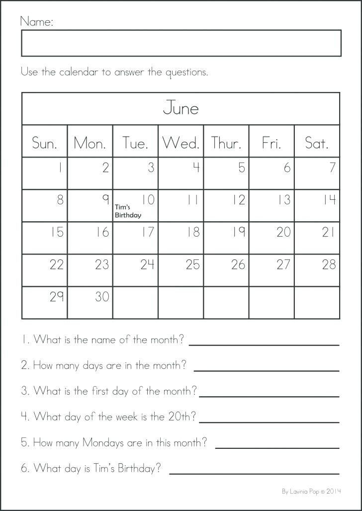 20 Free Calendar Worksheets Kindergarten