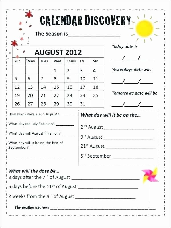 20 Free Calendar Worksheets Kindergarten