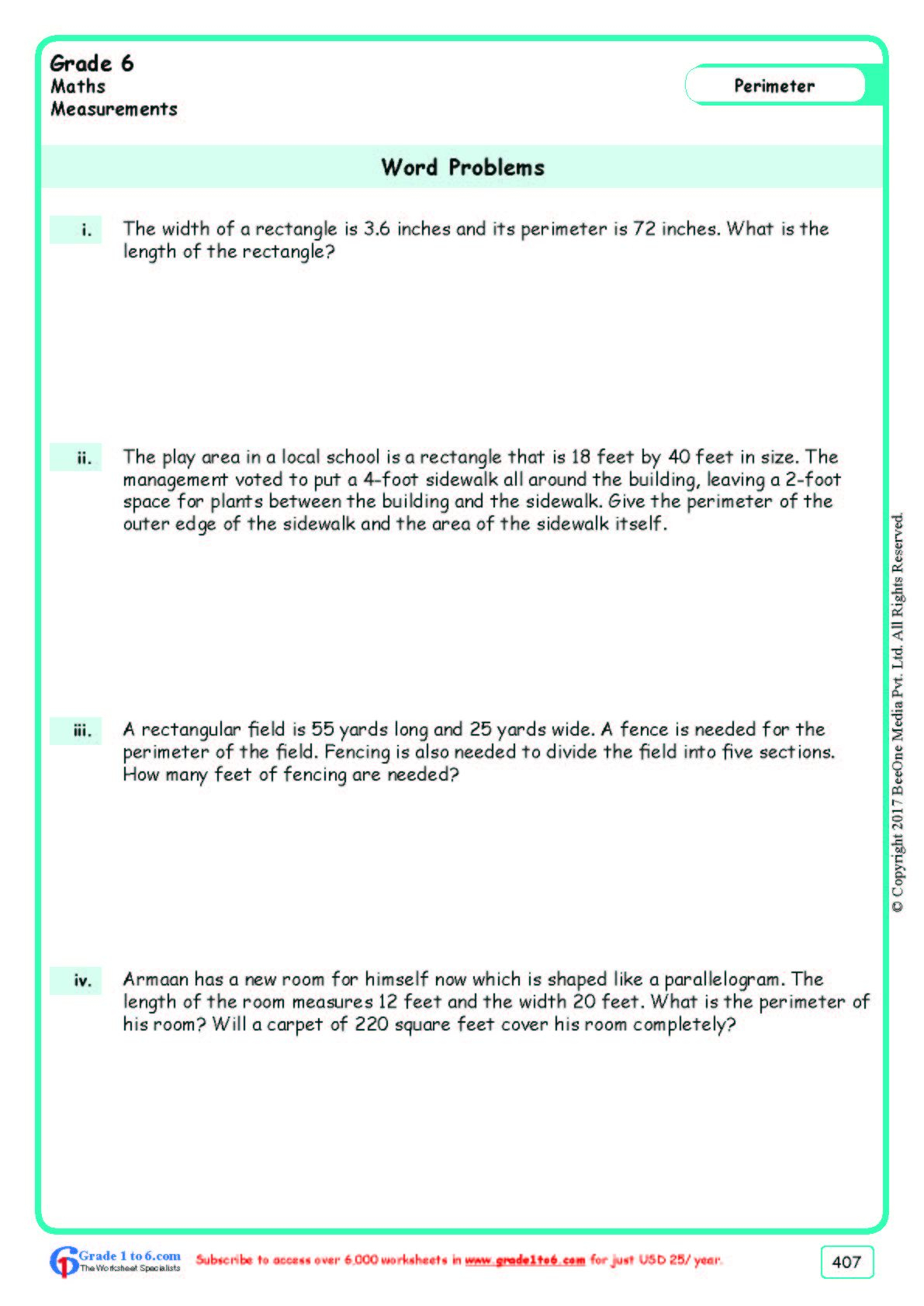 20 Grade 6 Math Worksheets Term 3