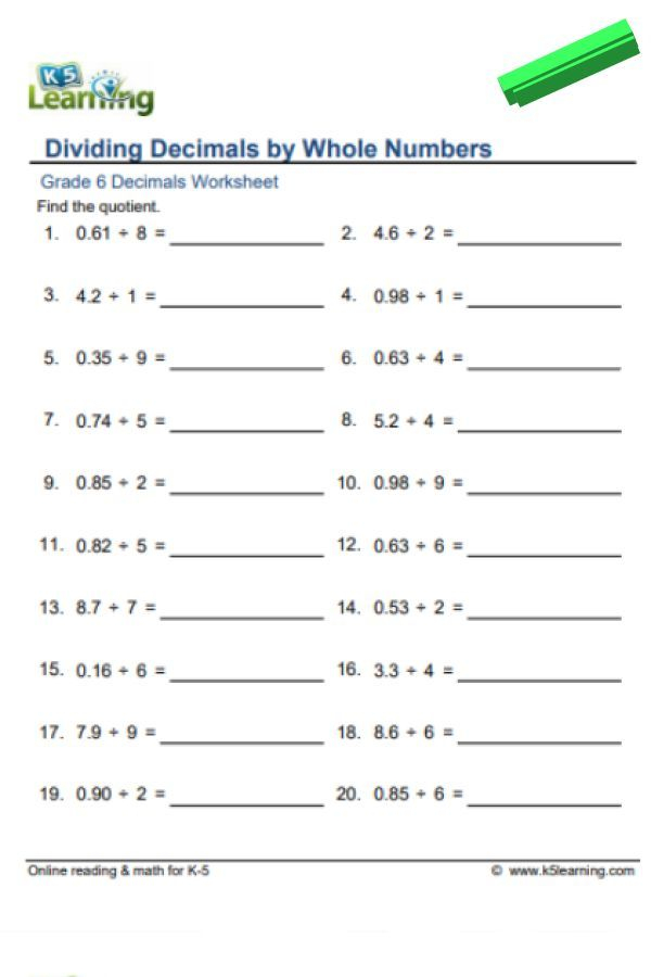 20 Grade 6 Math Worksheets Term 3