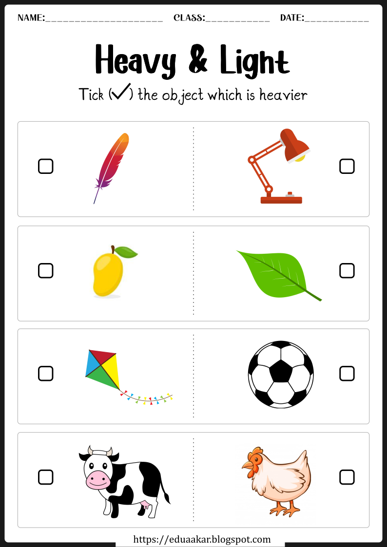 20 Heavy And Light Worksheets Kindergarten Printable