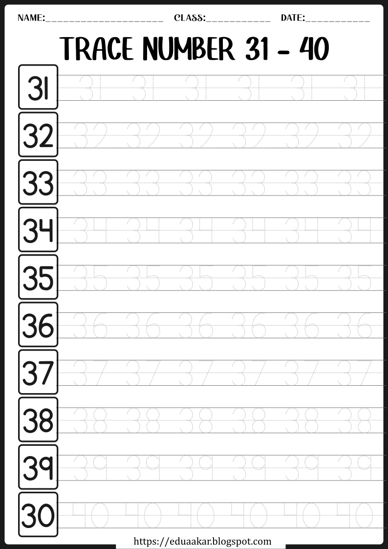 20 Number Tracing Worksheets For Kindergarten