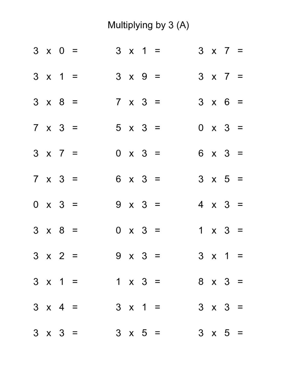 20 Printable Multiplication Worksheets 3Rd Grade