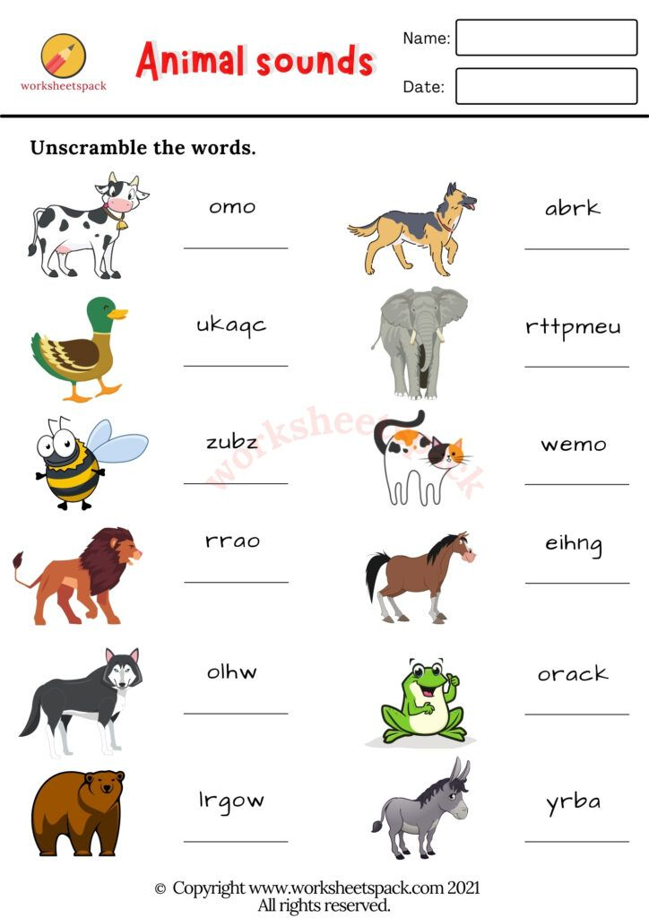 30 Animals And Their Sounds Worksheets Kindergarten