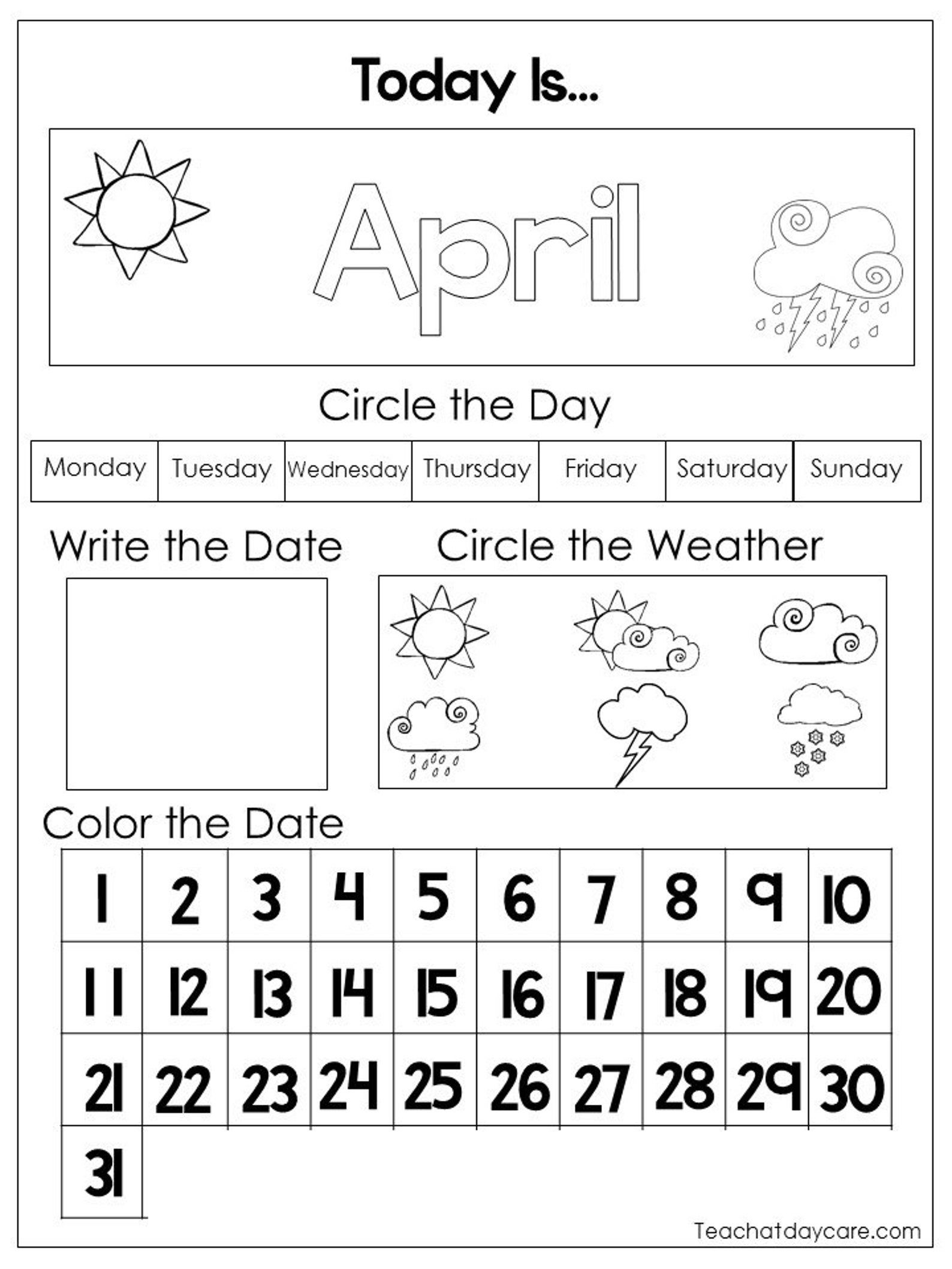 30 Free Calendar Worksheets Kindergarten