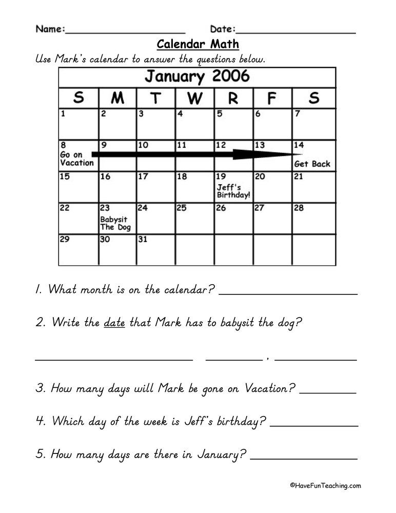 30 Free Calendar Worksheets Kindergarten