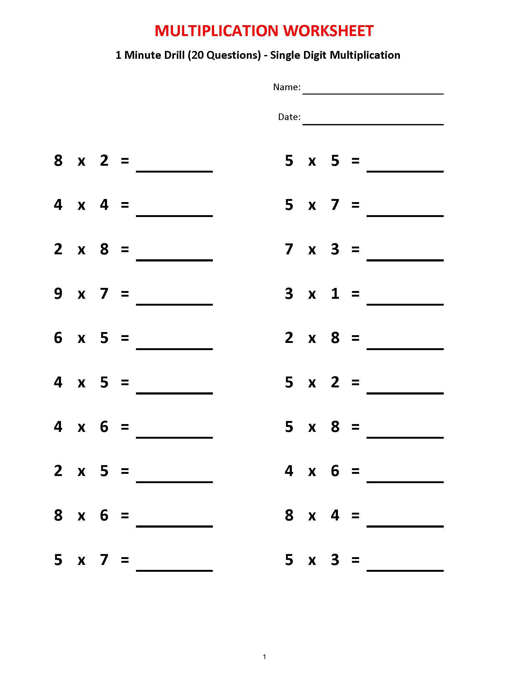 30 Grade 4 Multiplication Worksheets 1-10