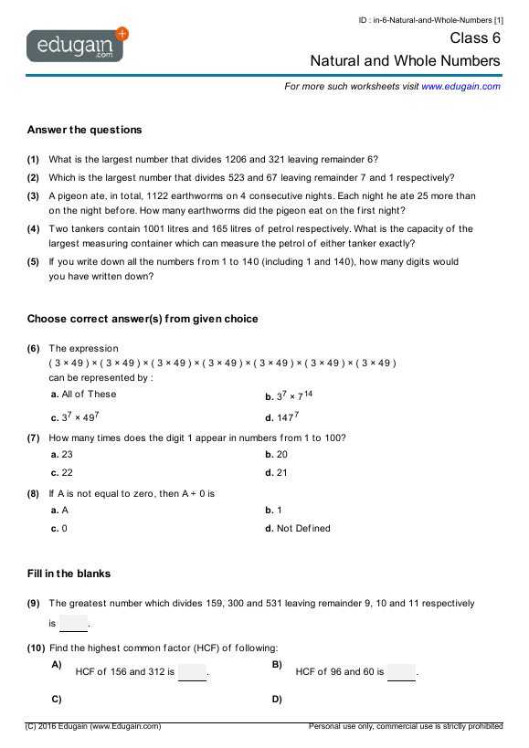 30 Grade 6 Math Worksheets Term 3