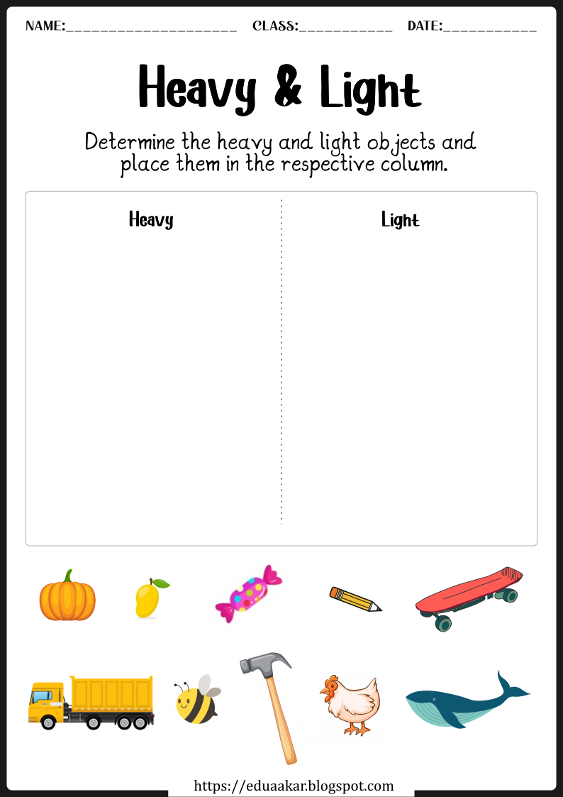 30 Heavy And Light Worksheets Kindergarten Printable