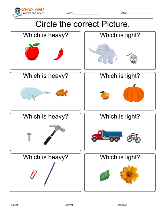 30 Heavy And Light Worksheets Kindergarten Printable