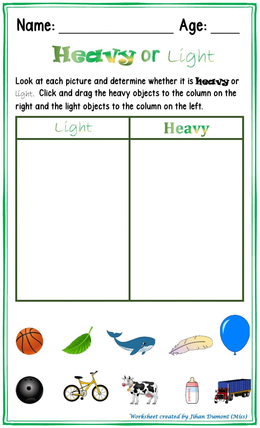 30 Heavy And Light Worksheets Kindergarten Printable