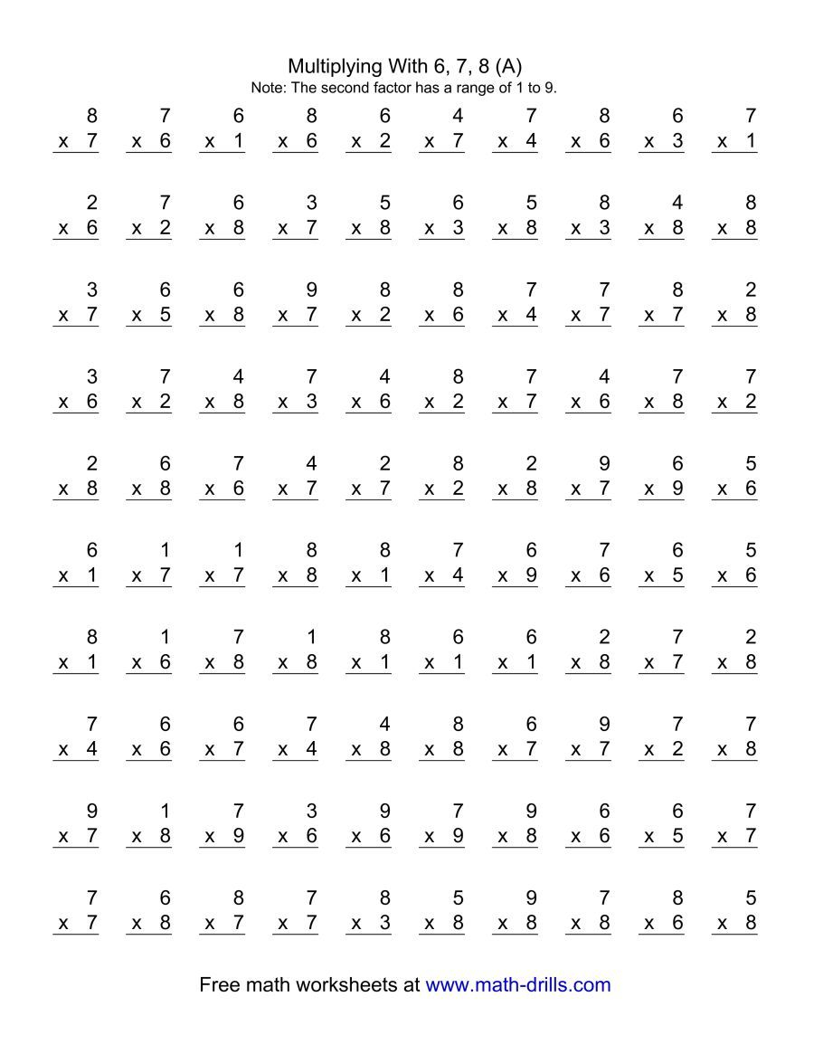 30 Multiplication Worksheets 6 To 9