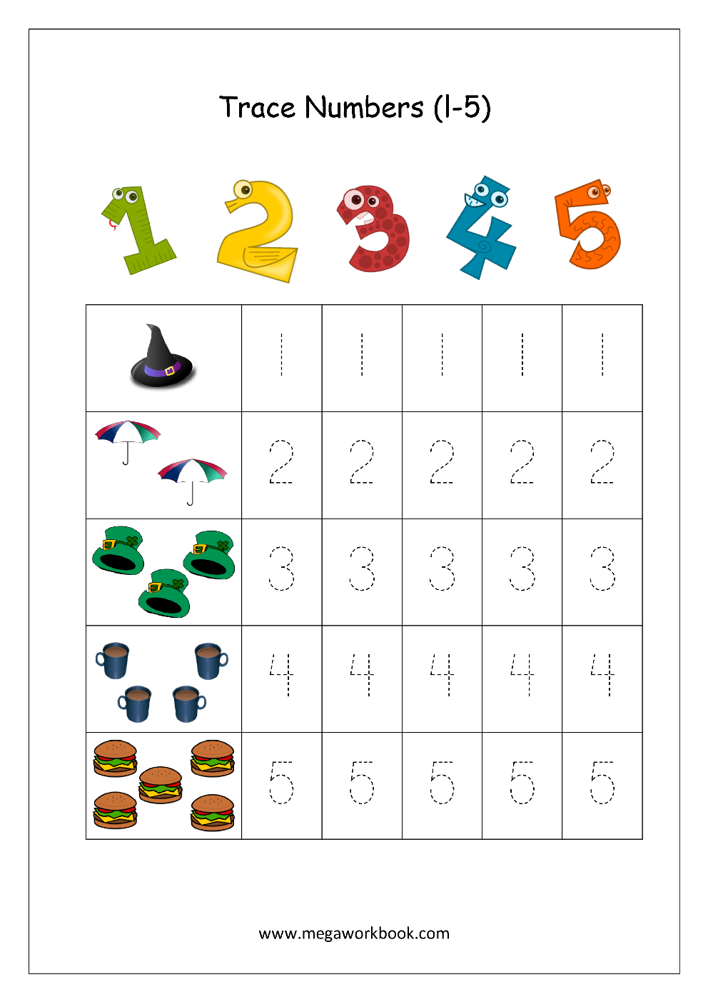 30 Number Tracing Worksheets For Kindergarten