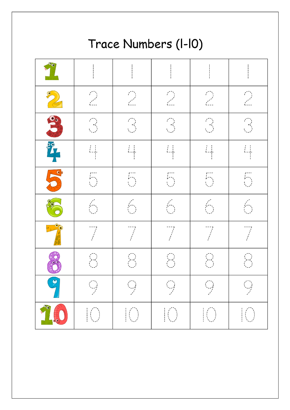 30 Number Tracing Worksheets For Kindergarten