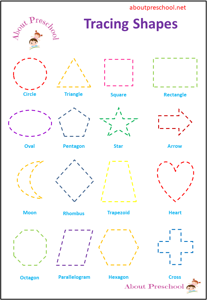 30 Worksheets For Preschool Kindergarten To Trace Shapes, Colors