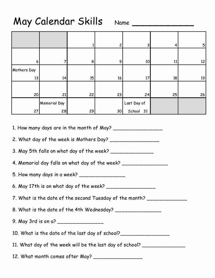 35 Free Calendar Worksheets Kindergarten