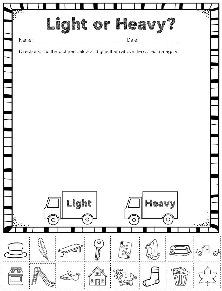 35 Heavy And Light Worksheets Kindergarten Printable