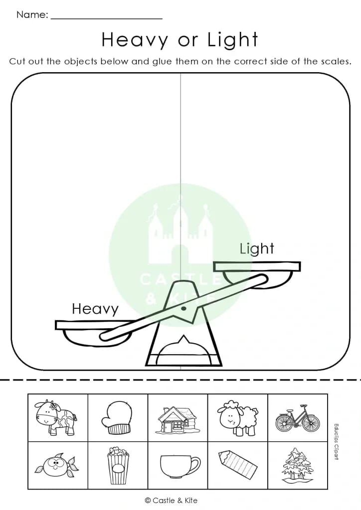 35 Heavy And Light Worksheets Kindergarten Printable