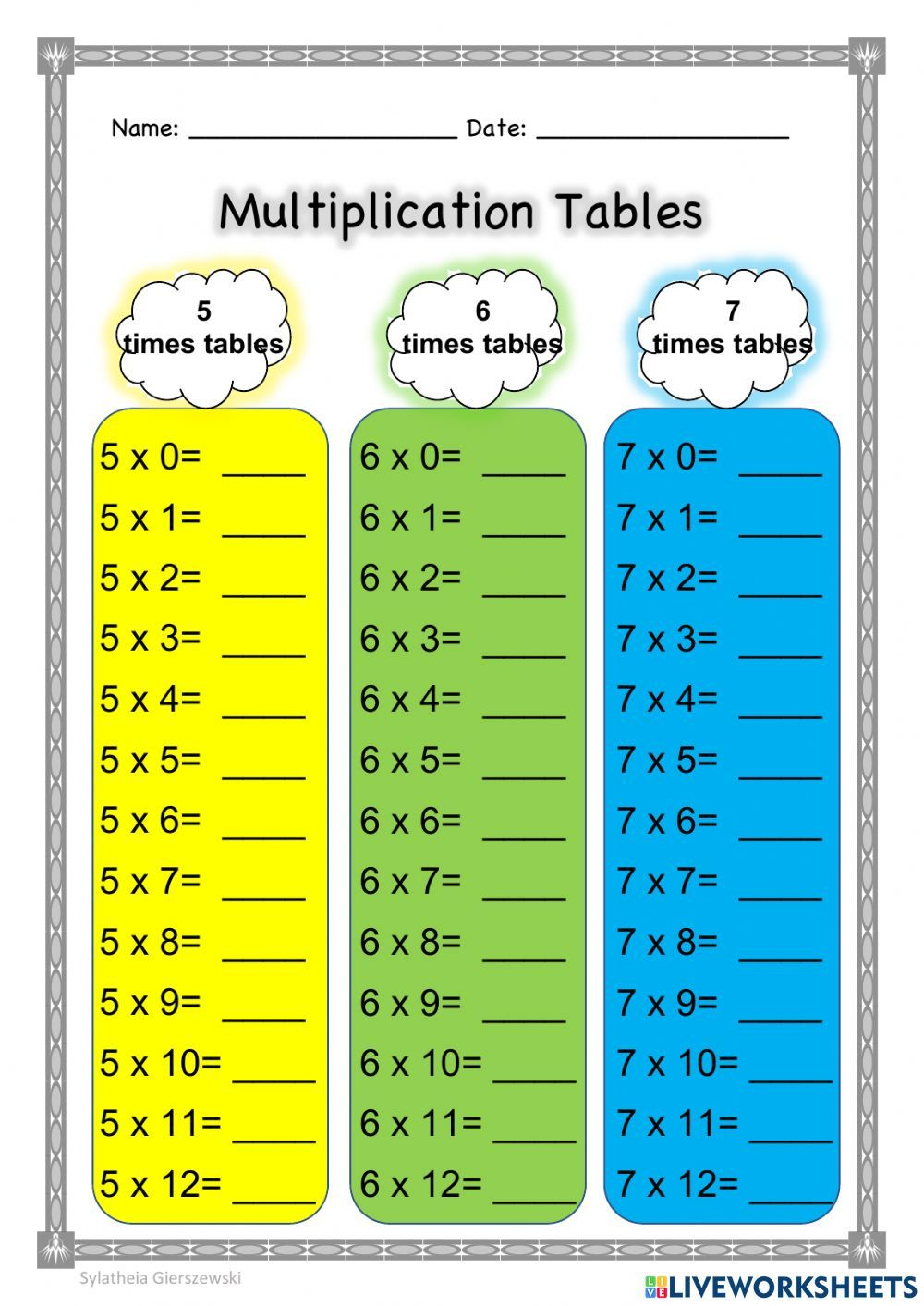 35 Multiplication Worksheets 6 To 9