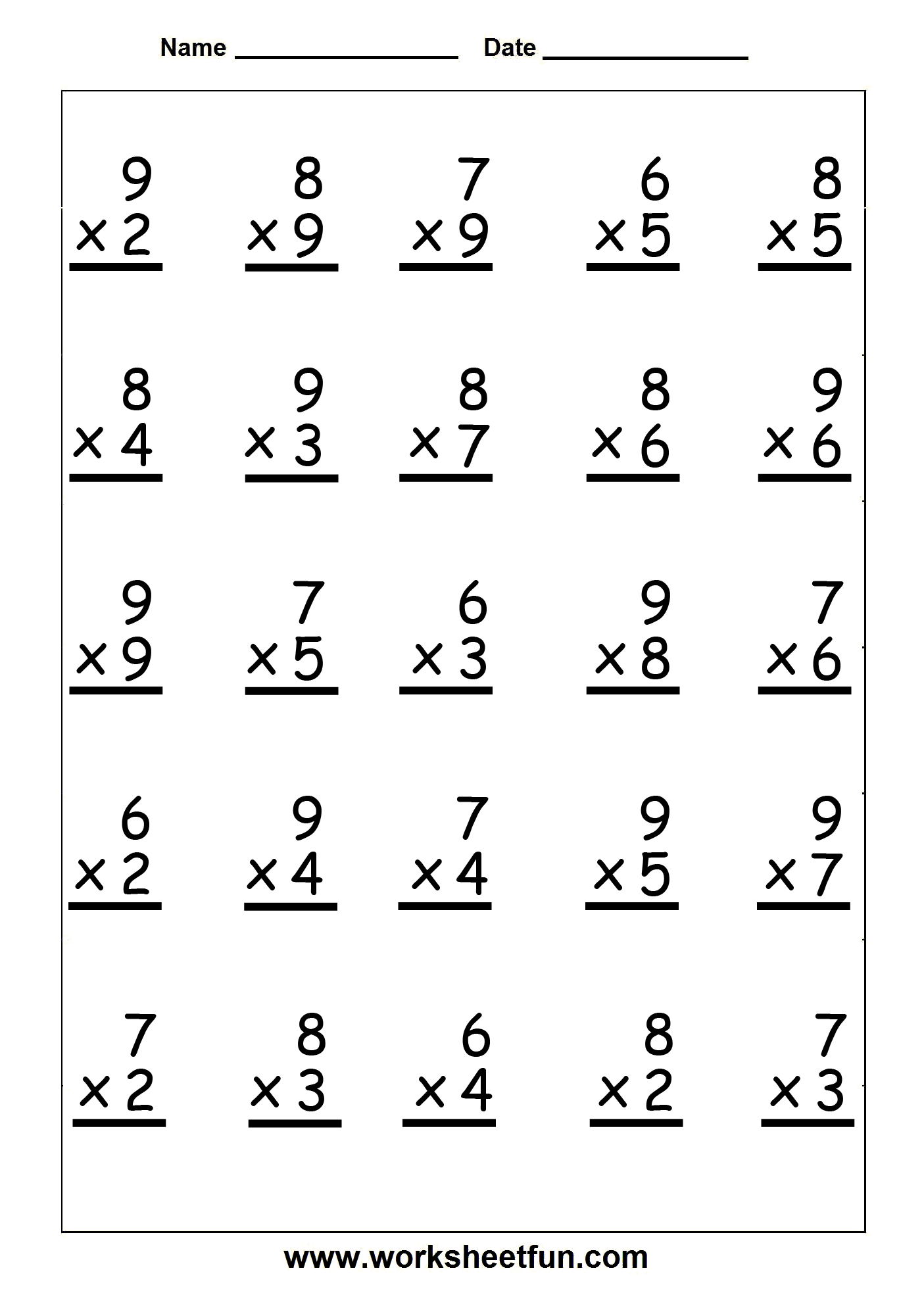 35 Multiplication Worksheets 6 To 9