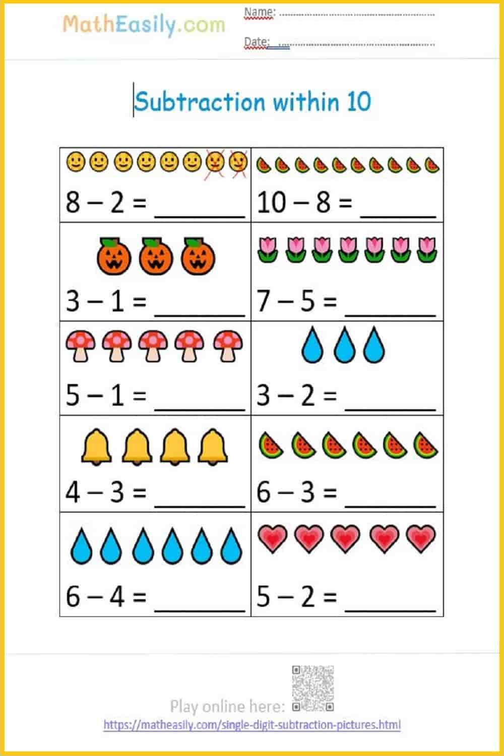 35 Subtraction Worksheets Kindergarten Free