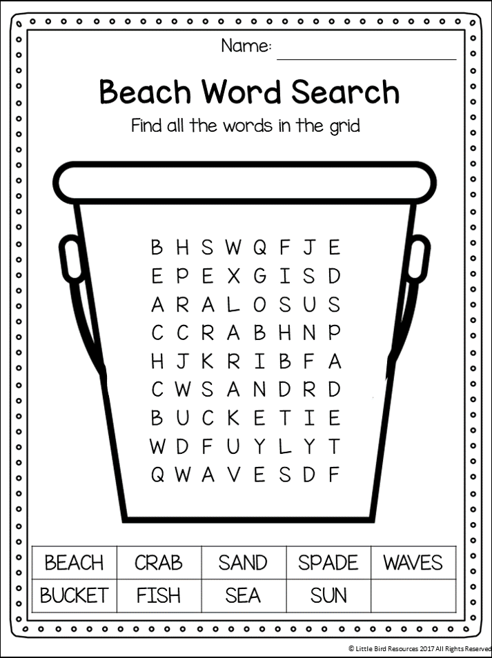 35 Word Search Worksheets For Kindergarten