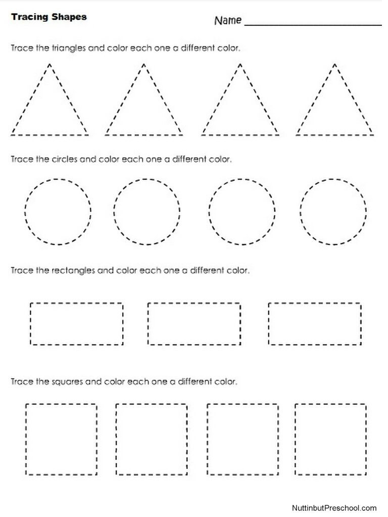 35 Worksheets For Preschool Kindergarten To Trace Shapes, Colors