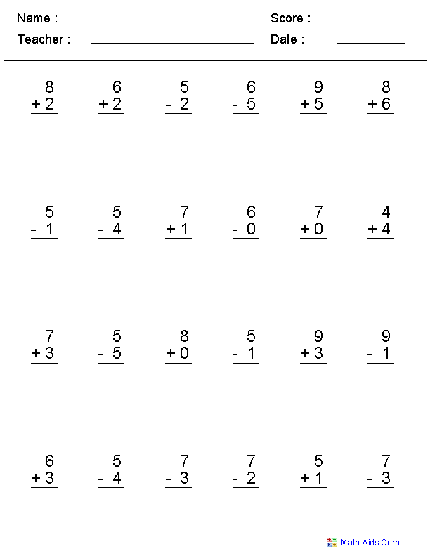 21 Addition And Subtraction Worksheets 0-10