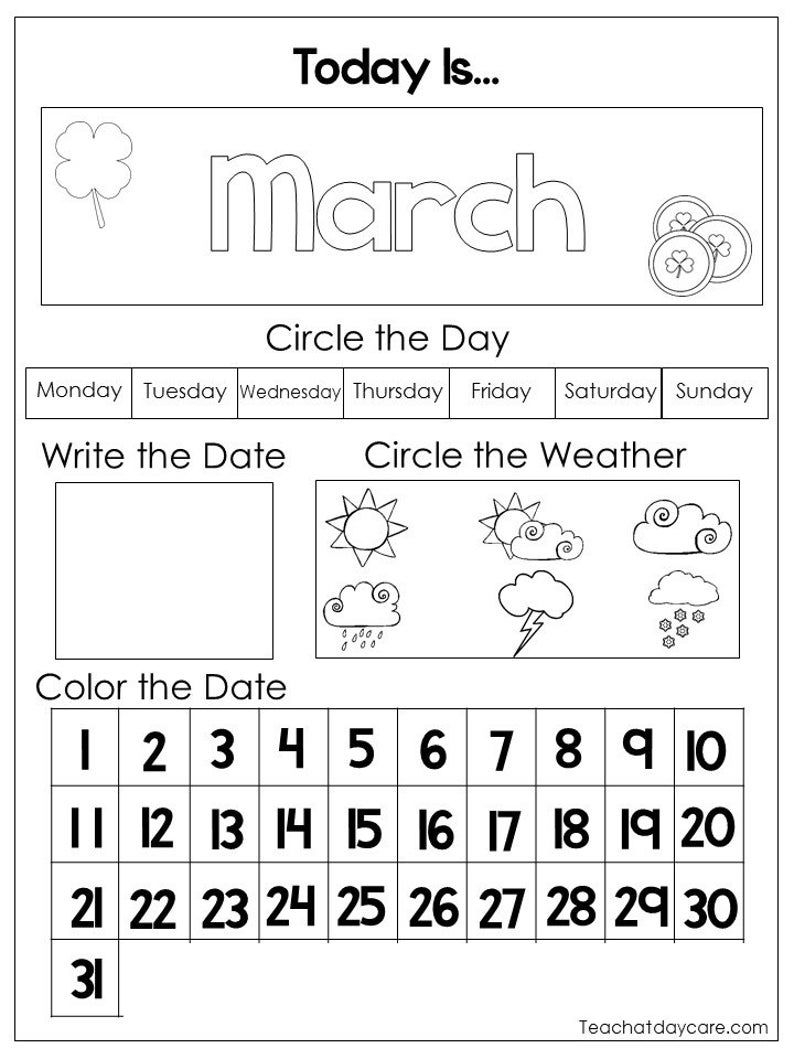 21 Free Calendar Worksheets Kindergarten