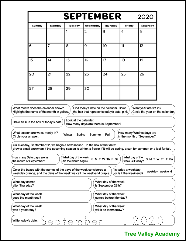 21 Free Calendar Worksheets Kindergarten