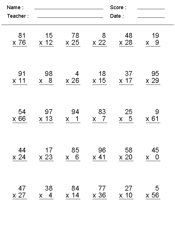 21 Grade 4 Multiplication Worksheets 1-10