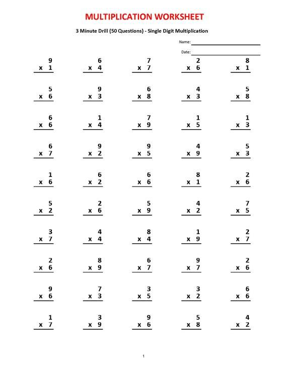 21 Grade 4 Multiplication Worksheets 1-10