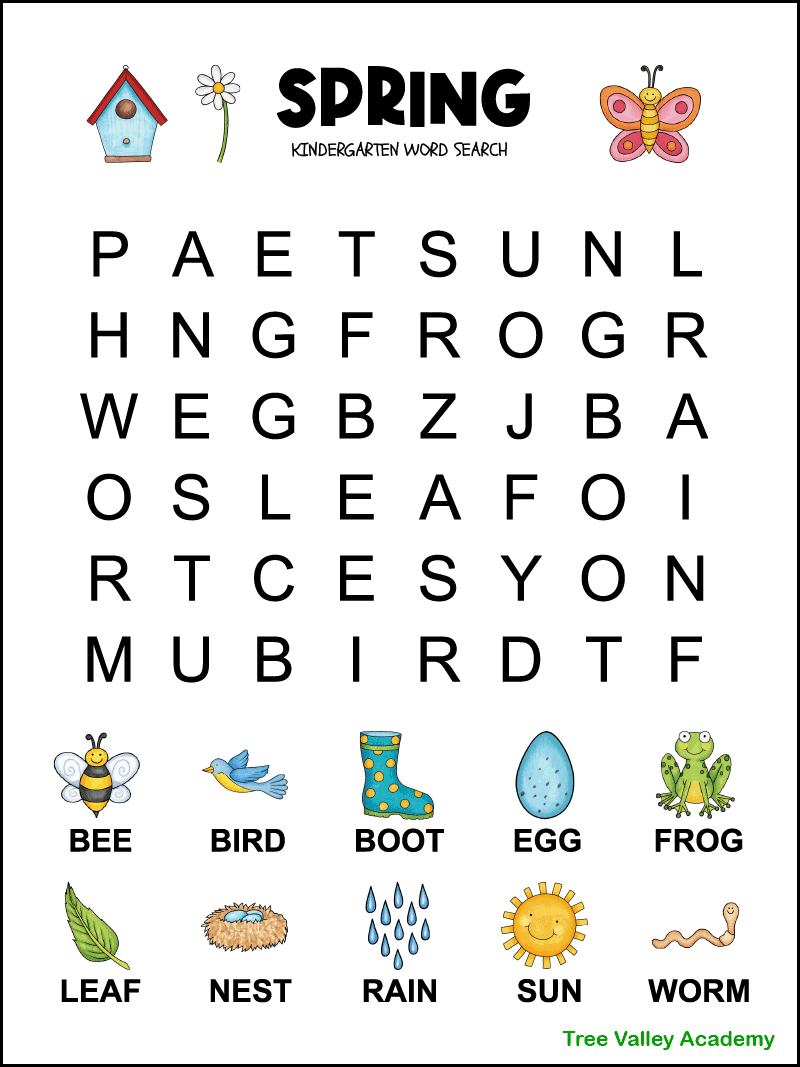 21 Word Search Worksheets For Kindergarten