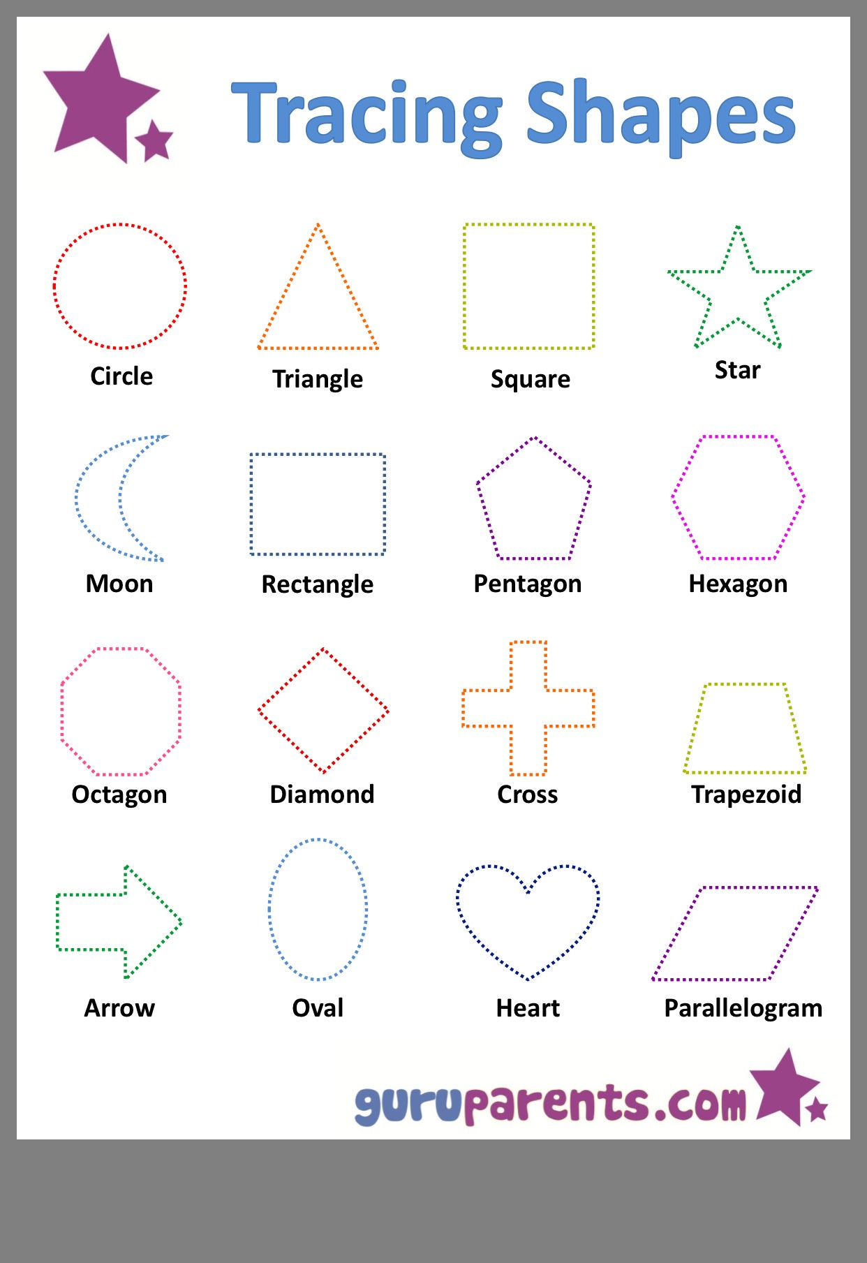 21 Worksheets For Preschool Kindergarten To Trace Shapes, Colors